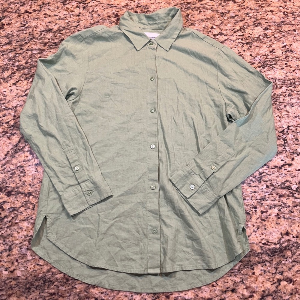 Abercrombie & Fitch Sage Green Linen Blend Button Down Shirt Women Medium